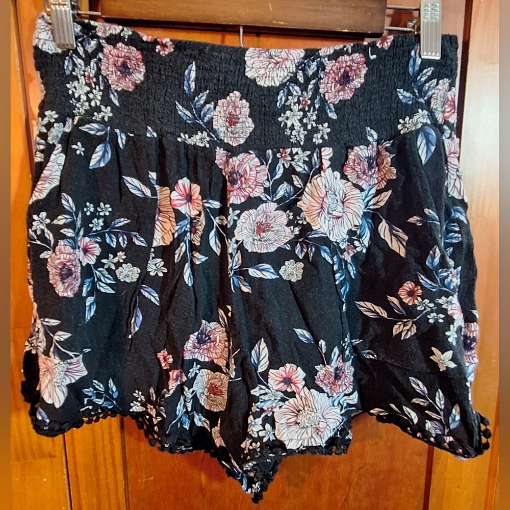 THREEDOTS Floral High Waist Shorts - Black and Pink Floral